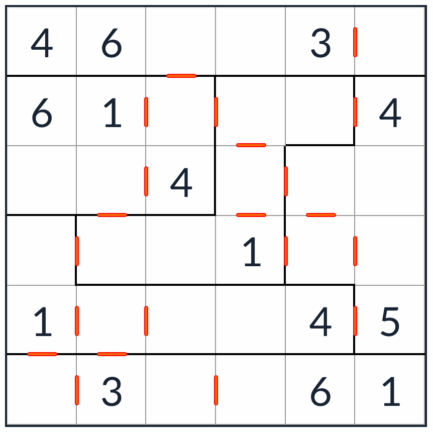 Anti-Knight oregelbunden i följd Sudoku 6x6