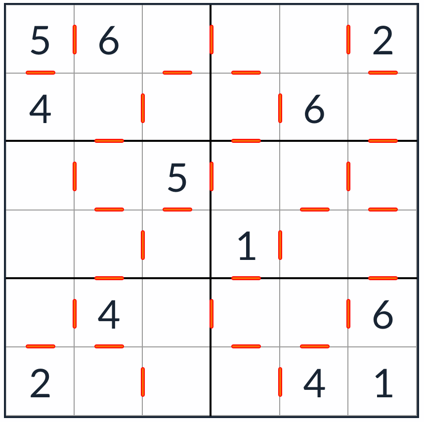 Anti-Knight i följd Sudoku 6x6