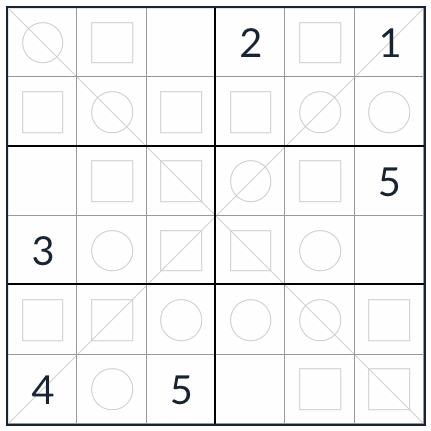 Diagonal jämn udd sudoku 6x6