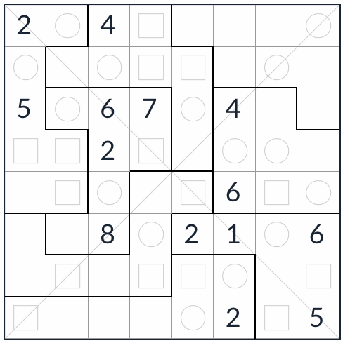 Oregelbunden diagonal jämn udd sudoku 8x8