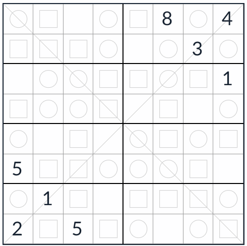 Anti-king diagonal jämnt udd sudoku 8x8