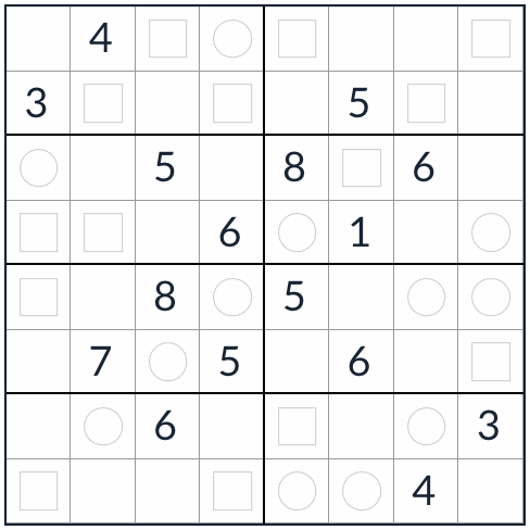Anti-Knight jämn udda Sudoku 8x8