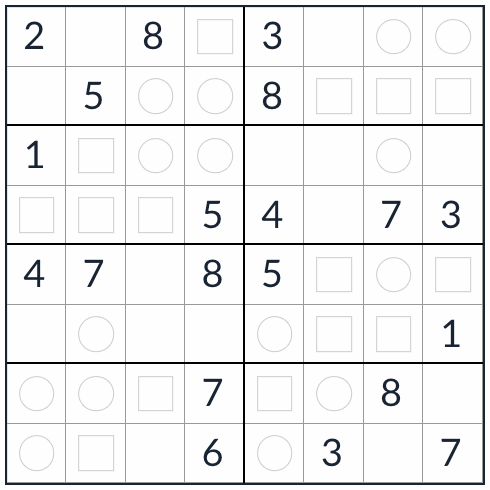 Jämn udda sudoku 8x8