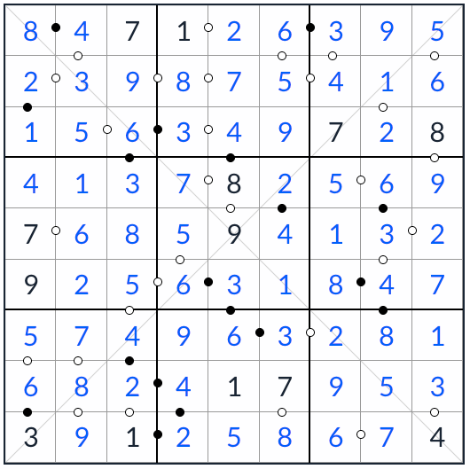 diagonal kropki sudoku lösning