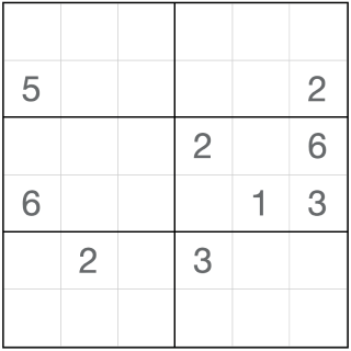 Icke på varandra följande Sudoku 6x6