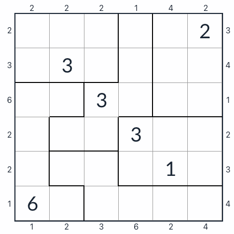 Anti-Knight oregelbunden skyskrapa Sudoku 6x6