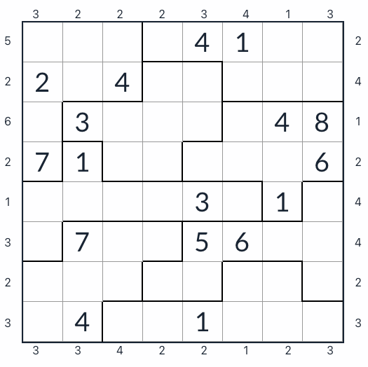 Oregelbunden skyskrapa Sudoku 8x8